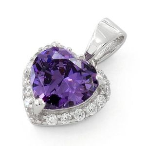 Sterling Silver Heart Shaped Amethyst CZ Pendant